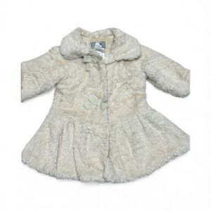 Widgeon Cream Faux Fur Coat with Velvet  Bow Accents